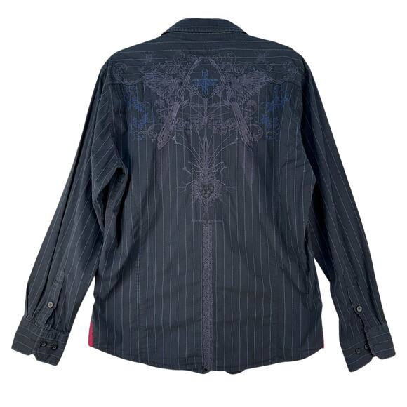 Monarchy Embroidered Long Sleeve Buttoned Shirt Size Large Vintage Y2K Grunge - Picture 1 of 9